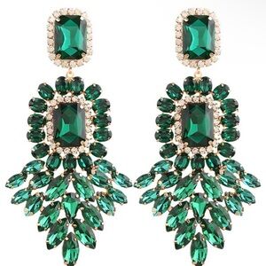 Elegant Green and Gold Statement Earrings